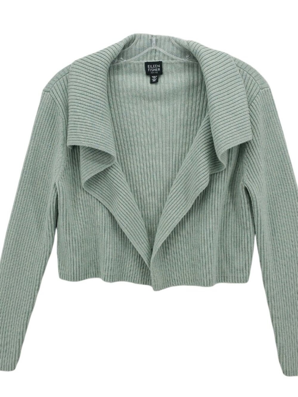 EILEEN FISHER 100% Merino Wool Rib Knit Shawl Open Crop Cardigan PETITE SMALL